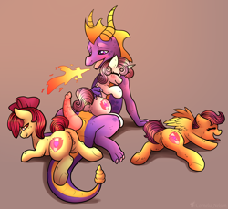 Size: 3000x2753 | Tagged: explicit, artist:cornelia_nelson, apple bloom, scootaloo, sweetie belle, aftersex, anus, bedroom eyes, blushing, butt, crossover, cute, cutie mark crusaders, dragon, female, fire, foalcon, g4, high res, implied sex, implied vaginal, imported from derpibooru, knot, male, nudity, penis, plot, pony, presenting, shipping, spyro the dragon, spyro the dragon (series), straight, vagina, vaginal secretions, vulva