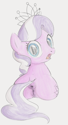 Size: 558x1017 | Tagged: explicit, artist:dotkwa, artist:heretichesh, diamond tiara, anus, butt, colored, diamond buttiara, earth pony, edit, female, foalcon, g4, imported from derpibooru, looking at you, looking back, looking back at you, nudity, plot, pony, simple background, vulva, white background