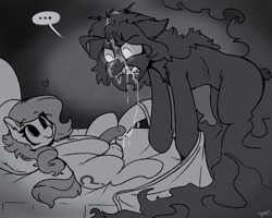 Size: 2500x2000 | Tagged: explicit, artist:php199, oc, oc:boogeymare, oc:filly anon, ..., bed, bedroom, cum, cum in mouth, cum on hair, dismay, earth pony, female, filly, foal, foalcon, futa, futa filly, futa filly anon, futa oc, ghost, high res, imported from derpibooru, intersex, male, monochrome, night, oc only, pony, shocked, undead