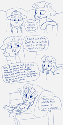 Size: 1053x2076 | Tagged: explicit, artist:heretichesh, awkward, big penis, bucktooth, casual boner, casual nudity, colt, comic, couch, dialogue, encouraging, erection, facial hair, foal, foalcon, g4, imported from derpibooru, male, moustache, nudity, penis, pony, sad, sketch, snips, snips' dad, stallion, text, unicorn
