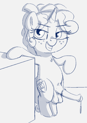Size: 678x958 | Tagged: explicit, artist:heretichesh, balls, bow, cozy belle, cozy glow, dripping, filly, foal, foalcon, freckles, fusion, futa, futa cozy glow, g4, hair bow, imported from derpibooru, intersex, nudity, penis, pony, precum, sketch, smug, solo, solo futa, tail bow, unicorn