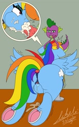 Size: 2500x4000 | Tagged: explicit, artist:draconightmarenight, rainbow dash, spike, age difference, alternate version, anal insertion, blowjob, butt, buttplug, collar, colored, commission, creampie, cum, cum in mouth, cumming, dashsub, dragon, duo, duo male and female, female, femsub, flat colors, foalcon, frog (hoof), g4, hoofbutt, imported from derpibooru, insertion, large butt, male, maledom, nudity, oral, oral creampie, pegasus, penis, plot, pony, pussy peek, sex, sex toy, ship:rainbowspike, shipping, straight, submissive, sucking, swallow, swallowing, swallowing cum, underhoof, vaginal secretions, wingless spike