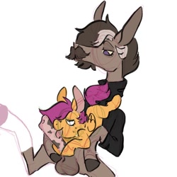 Size: 806x806 | Tagged: explicit, artist:dappledapple, scootaloo, oc, oc:fogtrot, donkey, foalcon, g4, imported from derpibooru, licking, licking cock, nudity, oral, pegasus, penis, pony, sex, tongue out