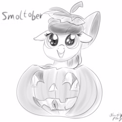 Size: 3500x3500 | Tagged: explicit, artist:littlenaughtypony, apple bloom, alternate version, earth pony, female, filly, foal, foalcon, g4, high res, imported from derpibooru, nudity, pony, pumpkin, smiling, smoltober, solo, solo female, vulva
