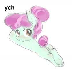 Size: 1436x1436 | Tagged: explicit, artist:darkstylerz, advertisement, cherry valley, commission, cute, earth pony, female, filly, foal, foalcon, frog (hoof), g4, hooves, imported from derpibooru, looking at you, lying down, playful, pony, prone, simple background, sketch, solo, solo female, underhoof, your character here