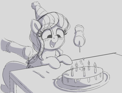 Size: 925x710 | Tagged: explicit, artist:heretichesh, birthday, blushing, cake, candle, cum, cum on food, cumming, disembodied penis, female, female focus, filly, foal, foalcon, food, foodplay, g4, hat, imported from derpibooru, nudity, party, party hat, pegasus, penis, pony, rainbow harmony, sketch, smiling, solo focus