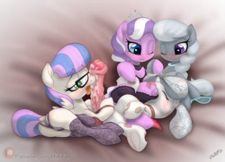 Size: 1200x867 | Tagged: explicit, artist:miniferu, diamond tiara, silver spoon, oc, oc:cupcake sweets, oc:tineey, albino, albino changeling, anal access, anus, backless panties, big crotchboobs, blowjob, boob smothering, bra, butt, canon x oc, changeling, changeling oc, clopfic in description, clothes, crotchboob smothering, crotchboobs, crotchbra, earth pony, erection, female, filly, foal, foalcon, g4, glasses, group sex, horsecock, imported from derpibooru, legwear, licking, licking cock, lingerie, lucky bastard, lying down, nipples, nudity, on back, oral, orgy, panties, penis, plot, ponut, pony, precum, pussy floss, sex, smothering, stockings, thigh highs, thong, tongue out, underhoof, underwear, useless clothing, vaginal wedgie, vulva
