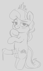 Size: 585x966 | Tagged: explicit, artist:heretichesh, diamond tiara, balls, blushing, earth pony, female, filly, foal, foalcon, futa, futa diamond tiara, g4, imported from derpibooru, intersex, jewelry, nudity, penis, pony, precum, smiling, smug, solo, standing, tiara