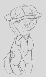 Size: 492x808 | Tagged: explicit, artist:heretichesh, oc, oc:aquamarine, blushing, breath, drool, eyes closed, female, filly, foal, foalcon, gem, imported from derpibooru, jewelry, necklace, nudity, oc only, pony, pubic mound, satisfied, solo, solo female, sweat, vulva