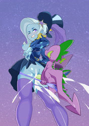 Size: 2480x3508 | Tagged: explicit, artist:でかすじ, spike, alternate version, anal, breasts, clothes, creampie, cum, cumming, dragon, equestria girls, female, foalcon, g4, gritted teeth, hat, high res, imported from derpibooru, interspecies, legwear, looking back, low angle, male, nipples, nudity, one eye closed, panties, panties pulled down, penetration, sex, ship:spixie, shipping, skirt, skirt lift, smiling, stars, stockings, straight, thigh highs, top hat, trixie, underwear, wink