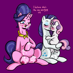 Size: 1000x1000 | Tagged: explicit, artist:vodkamewtwoni, rarity, sweetie belle, aftersex, age difference, blushing, commission, cookie crumbles, crotchboobs, cum, cum on breasts, dialogue, facial, female, filly, foal, foalcon, futa, futa filly, futa sweetie belle, g4, imported from derpibooru, incest, intersex, kiss on the lips, kissing, licking, licking cum, mare, mare on filly, mother and child, mother and daughter, nipples, nudity, pony, raricest, ship:cookiebelle, ship:raribelle, shipping, unicorn