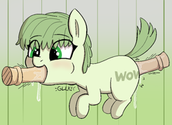 Size: 798x582 | Tagged: explicit, artist:heretichesh, oc, oc:verdant surprise, age difference, big dom small sub, blowjob, blushing, deepthroat, drool, earth pony, female, filly, foal, foalcon, group sex, imported from derpibooru, male, nudity, oral, penetration, penis, pony, sex, spitroast, stallion, stallion on filly, straight, text, threesome, vaginal, vaginal secretions, wow