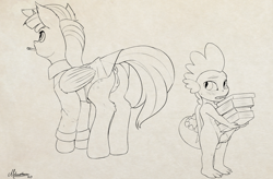 Size: 3800x2500 | Tagged: explicit, artist:mricantdraw, spike, twilight sparkle, alicorn, anatomically correct, anus, blushing, book, butt, clothes, dragon, embarrassed, erection, female, foalcon, g4, high res, imported from derpibooru, lineart, male, mare, nudity, penis, plot, ponut, pony, ship:twispike, shipping, skirt, straight, vulva, winged spike, wings