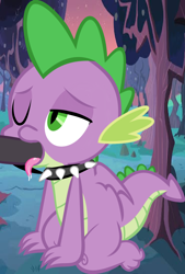 Size: 1080x1600 | Tagged: explicit, artist:lichtman17, spike, blowjob, bondage, collar, dominant, dragon, foalcon, g4, gay, imported from derpibooru, male, maledom, malesub, nudity, one eye closed, oral, outdoor sex, outdoors, penis, sex, show accurate, show accurate porn, spiked collar, submissive, tongue out, tree, winged spike, wings