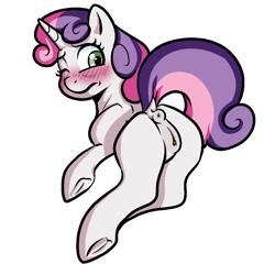 Size: 1000x1000 | Tagged: explicit, artist:vodkamewtwoni, sweetie belle, anus, blushing, butt, clitoris, dock, female, foal, foalcon, frog (hoof), g4, imported from derpibooru, looking back, nudity, one eye closed, plot, ponut, pony, simple background, solo, solo female, sweetie butt, transparent background, underhoof, unicorn, vulva, vulvar winking
