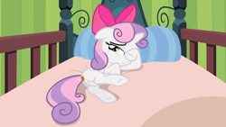 Size: 5761x3257 | Tagged: explicit, artist:gollygosh, sweetie belle, .svg available, accessory swap, alternate version, anal insertion, anatomically correct, anus, apple bloom's bed, apple bloom's bow, bed, bow, butt, buttplug, cute, derpibooru exclusive, diasweetes, dock, female, filly, foal, foalcon, g4, genitals, hair bow, hoof over eye, imported from derpibooru, insertion, looking at you, lying down, lying on bed, my little pony: friendship is magic, nervous, nudity, on bed, plot, pony, raised hoof, scrunchy face, season 4, sex toy, show accurate, sleepy, solo, solo female, somepony to watch over me, unicorn, vaginal secretions, vector, vulva, wiping, wiping eye