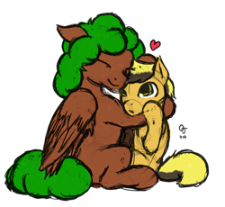 Size: 1624x1493 | Tagged: explicit, artist:trefoiler, oc, oc:flint spark, oc:paddy york, age difference, colt, earth pony, female, foal, foalcon, futa, futa oc, heart, hug, imported from derpibooru, intersex, male, mare, mare on colt, nudity, penis, pony, romantic, sitting, straight, straight shota
