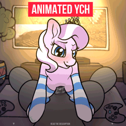 Size: 1000x1000 | Tagged: explicit, artist:cornelia_nelson, diamond tiara, advertisement, animated, clothes, commission, cowgirl position, cum, female, femdom, filly, foal, foalcon, g4, gif, imported from derpibooru, penetration, sex, socks, striped socks, vaginal, your character here
