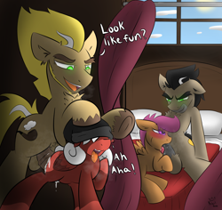 Size: 1800x1700 | Tagged: explicit, artist:kingkrail, scootaloo, oc, oc:honey spire, oc:vanilla melt, age difference, ambiguous penetration, bedroom eyes, big dom small sub, blowjob, blushing, breath, cum, doctor caballeron, dubious consent, earth pony, excessive precum, female, filly, foal, foalcon, g4, hat, holding head, hoof on head, imported from derpibooru, lidded eyes, male, nudity, oral, pegasus, penis, pony, precum, sex, ship:scootalleron, stallion, stallion on filly, straight, tongue out, voyeurism