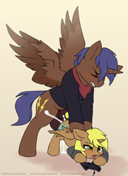 Size: 2894x3996 | Tagged: explicit, artist:amaichix, oc, oc:lightning bolt, oc:storm cloud, age difference, alicorn, ambiguous penetration, balls, big dom small sub, blushing, brother, brother and sister, casual sex, clothes, controller, creampie, cum, cumming, doggy style, female, filly, foal, foalcon, from behind, gamejob, high res, horsecock, imported from derpibooru, incest, male, nudity, oc only, open mouth, orgasm, penetration, penis, pony, sex, siblings, simple background, sister, spread wings, stallion, stallion on filly, straight, wings, xbox 360 controller