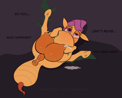 Size: 800x640 | Tagged: explicit, artist:stoopedhooy, scootaloo, abdomen, anatomically correct, anus, aroused, belly, belly button, big belly, big crotchboobs, bug pony, crotchboobs, dock, female, filly, foal, foalcon, g4, huge belly, huge crotchboobs, imported from derpibooru, impossibly large crotchboobs, insect, lactation, milk, missionary position, nipples, nudity, oppai loli, outie belly button, ovipositor, pegasus, ponut, pony, pregnant, pregnant foal, pregnant scootaloo, puffy anus, puffy vulva, slime, soft color, solo, solo female, stinger, stuck, transformation, udder, underhoof, vulva