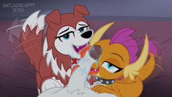 Size: 8000x4500 | Tagged: explicit, artist:metalhead97, oc, oc:endymion, animal, anthro, anthro oc, balls, bed, bedroom, bedroom eyes, bedsheets, behaving like a dog, blowjob, canine sex, canon x canon x oc, canon x furry, canon x oc, changeling, collar, collie ocellus, commission, disguise, disguised changeling, dog, double blowjob, dragon, drool, drool string, female, female on male, femsub, foalcon, foreskin, furry, furry oc, g4, genitals, human penis, imported from derpibooru, interspecies, licking, licking cock, long tongue, looking at you, male, male pov, multiple blowjob, night, nudity, ocellus, offscreen character, oral, penis, penis on face, pov, precum, rabbit, sex, shipping, show accurate, show accurate porn, smolder, straight, submissive, tail wag, tongue out, trio