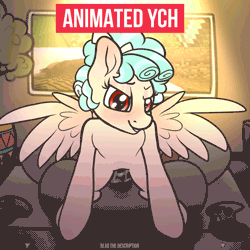 Size: 1000x1000 | Tagged: explicit, artist:cornelia_nelson, artist:lazy_daissy, advertisement, animated, bedroom eyes, collaboration, commission, cowgirl position, cozy glow, domination, female, foalcon, g4, gif, imported from derpibooru, male, offscreen character, pony, pov, straight, submissive pov, your character here