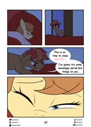Size: 1731x2418 | Tagged: questionable, artist:amaichix, button mash, oc, oc:cream heart, comic:smash the mare, 4 panel comic, age difference, canon x oc, colt, colt on mare, comic, dialogue, earth pony, earth pony oc, female, foal, foalcon, g4, glowing eyes, imminent foalcon, imminent reverse foalcon, imported from derpibooru, male, mare, pony, pony on pony action, sleeping, straight, straight shota