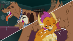 Size: 8000x4500 | Tagged: explicit, artist:metalhead97, all fours, anus, balls, bed, bedroom, bestiality, big breasts, blowjob, breasts, breathing, busty smolder, butt, canine penis, clitoral hood, clitoris, collar, commission, cum, cum in mouth, cumming, cumming on face, dark, dark background, dog, doggy style, dragon, dragoness, drool, eyes closed, female, femsub, foalcon, from behind, g4, imported from derpibooru, interspecies, knot, lizard breasts, multiple heads, night, nipples, nudity, open mouth, oral, orgasm, orgasm cumshot, orthros, penis, plot, salivating, sex, show accurate, show accurate porn, smolder, smolderriere, smolthros, split screen, submissive, swallow, swallowing, swallowing cum, tail, tail wag, tongue out, two heads, vaginal secretions, vein, veiny cock, wallpaper, wallpaper for the fearless