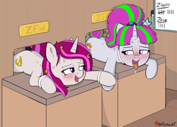 Size: 1706x1226 | Tagged: explicit, artist:heretichesh, oc, oc:zew, oc:zippi, age difference, ahegao, balls, big dom small sub, blushing, bracelet, butt, clothes, collar, drool, exhibitionism, female, filly, foal, foalcon, freckles, from behind, full body glory hole, glory hole, glory house, hair tie, hoof hold, horsecock, hotdogging, imported from derpibooru, jewelry, male, marker, name plate, nudity, open mouth, penetration, penis, plap, plot, pony, public, public use, scoreboard, sex, siblings, sisters, stallion, stallion on filly, straight, sweat, tail band, tally marks, text, through wall, tongue out, unicorn, vaginal, vaginal secretions, wand, whiteboard, wristband