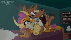 Size: 8000x4500 | Tagged: explicit, artist:metalhead97, anthro, anthro dragon, balls, bed, bedroom, bestiality, big breasts, bone, breasts, busty smolder, canine penis, clitoris, collar, commission, cute, dark, dark background, dog, dragon, dragoness, drool, eyes closed, female, femsub, foalcon, g4, genitals, huge breasts, imported from derpibooru, interspecies, lamp, legs in air, licking, lizard breasts, looking at each other, male, moonlight, multiple heads, night, nipples, nudity, orthros, penetration, penis, playful, salivating, sex, show accurate, show accurate porn, smolder, smolderbetes, smolderriere, smolthros, straight, submissive, tail, tail wag, tongue out, two heads, vaginal, vein, veiny cock