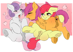 Size: 3508x2480 | Tagged: explicit, artist:amaichix, apple bloom, scootaloo, sweetie belle, ahegao, anatomically correct, anus, apple bloom's bow, blank flank, blushing, bow, cmc threesome, cutie mark, cutie mark crusaders, dock, earth pony, female, filly, foal, foalcon, g4, group sex, hair bow, high res, horn, imported from derpibooru, lesbian, nudity, one eye closed, open mouth, orgasm, pegasus, polyamory, pony, sex, ship:scootabelle, ship:scootabloom, ship:sweetiebloom, ship:sweetiebloomaloo, shipping, simple background, spread anus, tail, tongue out, trio, trio female, underhoof, unicorn, vulva, wings