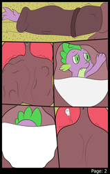 Size: 1338x2100 | Tagged: explicit, artist:lionsault, spike, anus, balls, barn, big balls, big macintosh, cock vore, comic, cum, cum transformation, death, dragon, fetish, foalcon, g4, gay, hay, hay bale, imported from derpibooru, male, nudity, part of a set, sleeping, spikeprey, struggling, text, unwilling prey, vore