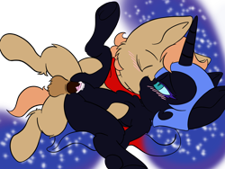 Size: 2048x1536 | Tagged: explicit, artist:steelsoul, oc, oc:himmel, balls, blushing, canon x oc, colored, colt, colt on filly, cum, female, filly, flat colors, foal, foalcon, g4, imported from derpibooru, male, nightmare moon, nightmare woon, nudity, penetration, penis, pony, raised leg, sex, simple background, straight, transparent background, vaginal, vulva