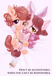 Size: 1977x2856 | Tagged: explicit, semi-grimdark, artist:darkstylerz, oc, antinatalism, bed, bunny ears, catheter, clothes, crying, earth pony, female, filly, foal, foalcon, freckles, harelip, heart eyes, imported from derpibooru, oc only, pony, scarf, siblings, simple background, sisters, source needed, unicorn, useless source url, wingding eyes
