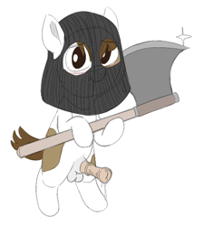 Size: 715x793 | Tagged: explicit, artist:heretichesh, axe, balls, blushing, colt, earth pony, erection, executioner, foal, foalcon, g4, imported from derpibooru, male, mask, nudity, penis, pipsqueak, pony, precum, sexecutioner, simple background, solo, weapon, white background