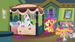Size: 1920x1080 | Tagged: explicit, artist:angrymetal, artist:php11, editor:angrymetal, apple bloom, scootaloo, sweetie belle, bed, bedroom eyes, buttplug, chipcutter, colt, colt on filly, cum, cutie mark crusaders, earth pony, edit, edited screencap, female, filly, foal, foal orgy, foalcon, g4, group sex, happy sex, implied penetration, imported from derpibooru, legs in air, male, missing cutie mark, missionary position, nudity, pegasus, penetration, penis, photoshop, pony, pony on pony action, reused vectors, reverse cowgirl, rumble, scootachip, screencap, sex, sex toy, ship:rumbelle, ship:tenderbloom, shipping, show accurate, show accurate porn, straight, tender taps, the cmc's cutie marks, unicorn, vaginal