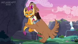Size: 8000x4500 | Tagged: explicit, artist:metalhead97, balls, bestiality, canine penis, collar, commission, dog, doggy style, dragon, drool, erection, eyes closed, face licking, female, femsub, foalcon, from behind, g4, imported from derpibooru, interspecies, knot, knotted penis, licking, looking at you, multiple heads, nudity, open mouth, oral, orthros, penis, precum, saliva on face, salivating, sex, show accurate, show accurate porn, smolder, smolthros, submissive, sweet feather sanctuary, tail wag, tongue out, two heads, vein, veiny cock, vulva