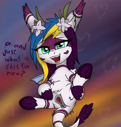 Size: 3800x4000 | Tagged: explicit, artist:littlenaughtypony, oc, oc:avenitia, anus, blushing, crotchboobs, cute, fangs, female, filly, foal, foalcon, imported from derpibooru, innocent, looking at you, nipples, nudity, oc only, original species, presenting, solo, solo female, spread pussy, spreading, teats, vagina, vulva