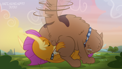 Size: 8000x4500 | Tagged: explicit, artist:metalhead97, 69 position, all fours, anus, bestiality, blowjob, clitoral hood, clitoris, collar, commission, dog, dragon, drool, eyes closed, female, femsub, foalcon, from behind, g4, imported from derpibooru, interspecies, multiple heads, nudity, open mouth, oral, orthros, penis, precum, salivating, sex, show accurate, show accurate porn, smolder, smolthros, submissive, sweet feather sanctuary, tail wag, tongue out, two heads, vaginal secretions
