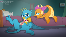 Size: 8000x4500 | Tagged: explicit, artist:metalhead97, anus, ass, balls, butt, cinematic, collar, commission, dragon, dragoness, female, foalcon, g4, gallus, griffon, imported from derpibooru, knot, looking at you, male, nudity, penis, precum, presenting, presenting anus, presenting penis, presenting pussy, ship:smollus, shipping, show accurate, show accurate porn, smolder, smolderriere, spread legs, spreading, straight, vaginal secretions, vulva