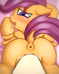 Size: 799x1000 | Tagged: explicit, artist:fearingfun, editor:undeadponysoldier, scootaloo, anus, blushing, butt, cute, cutealoo, edit, female, filly, foal, foalcon, g4, genitals, human, human edit, human male, human male on filly, human on pony action, imported from derpibooru, interspecies, male, nudity, offscreen character, pegasus, penetration, pony, pov, recolor, scootabutt, sex, straight, tongue out, vaginal, vulva
