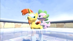 Size: 1024x575 | Tagged: questionable, artist:undeadponysoldier, spike, 3d, anal, beard, delfino airstrip, doggy style, dragon, dragon male on stallion, dragon on pony action, exhibitionism, facial hair, foalcon, from behind, g4, gay, glasses, gmod, hot tub, imported from derpibooru, interspecies, isle delfino, male, penetration, pony, public sex, sex, ship:spikeburst, shipping, softcore, stallion, sunburst, super mario sunshine, unicorn