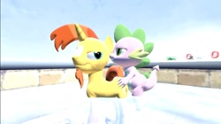 Size: 1024x575 | Tagged: questionable, artist:undeadponysoldier, spike, 3d, alternate version, anal, beard, delfino airstrip, doggy style, dragon, dragon male on stallion, dragon on pony action, exhibitionism, facial hair, foalcon, from behind, g4, gay, gmod, hot tub, imported from derpibooru, interspecies, isle delfino, male, penetration, pony, public sex, sex, ship:spikeburst, shipping, softcore, stallion, sunburst, super mario sunshine, unicorn