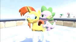 Size: 1024x575 | Tagged: questionable, artist:undeadponysoldier, spike, 3d, alternate version, anal, beard, delfino airstrip, doggy style, dragon, dragon male on stallion, dragon on pony action, exhibitionism, facial hair, foalcon, from behind, g4, gay, gmod, hot tub, imported from derpibooru, interspecies, isle delfino, male, penetration, pony, public sex, sex, ship:spikeburst, shipping, softcore, stallion, sunburst, super mario sunshine, unicorn