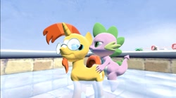 Size: 1024x575 | Tagged: questionable, artist:undeadponysoldier, spike, 3d, anal, beard, delfino airstrip, doggy style, dragon, dragon male on stallion, dragon on pony action, exhibitionism, facial hair, foalcon, from behind, g4, gay, glasses, gmod, hot tub, imported from derpibooru, interspecies, isle delfino, male, penetration, pony, public sex, sex, ship:spikeburst, shipping, softcore, stallion, sunburst, super mario sunshine, unicorn