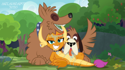 Size: 8000x4500 | Tagged: explicit, artist:metalhead97, aftersex, anus, bestiality, clitoris, collar, commission, dog, dragon, dragon dog smolder, drool, face licking, female, femsub, foalcon, g4, imported from derpibooru, interspecies, licking, messy, multiple heads, nudity, open mouth, orthros, saliva on face, salivating, show accurate, show accurate porn, smolder, smolthros, spread legs, submissive, sweet feather sanctuary, tongue out, two heads, vulva