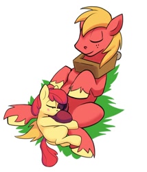 Size: 1286x1500 | Tagged: explicit, apple bloom, anonymous artist, applecest, balls, big macintosh, brother and sister, cuddling, cute, cute porn, earth pony, female, foalcon, g4, horsecock, imported from derpibooru, incest, male, nudity, on back, penis, pony, sheath, sheathed, ship:macbloom, shipping, siblings, sleeping, spread legs, spreading, stallion, straight, unshorn fetlocks