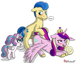 Size: 1323x1093 | Tagged: explicit, artist:heretichesh, princess flurry heart, ahegao, alicorn, anus, awkward, balls, blank flank, blushing, bow, caught, clothes, crown, crystal pony, dialogue, drool, earth pony, female, filly, foal, foalcon, g4, imported from derpibooru, infidelity, interrupted, ivory rook, jewelry, male, mare, nudity, open mouth, penetration, penis, pony, princess cadance, princess cheatdance, regalia, sex, shoes, stallion, stallion on mare, straight, sweat, tail bow, text, tongue out, vaginal, voyeur, voyeurism, vulva
