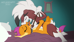 Size: 8000x4500 | Tagged: explicit, artist:metalhead97, bedroom, canon x pokémon, collar, commission, dragon, dragoness, duo, eyes closed, female, femsub, foalcon, french kiss, g4, imported from derpibooru, interspecies, kissing, leash, leg lock, lycanroc, lying down, lying on top of someone, male, maledom, missionary position, penetration, pet play, pokémon, sex, sloppy kissing, smolder, smolycanroc, straight, submissive, vaginal
